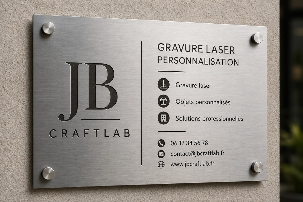 Plaque professionnelle aluminium avec logo JB Craftlab