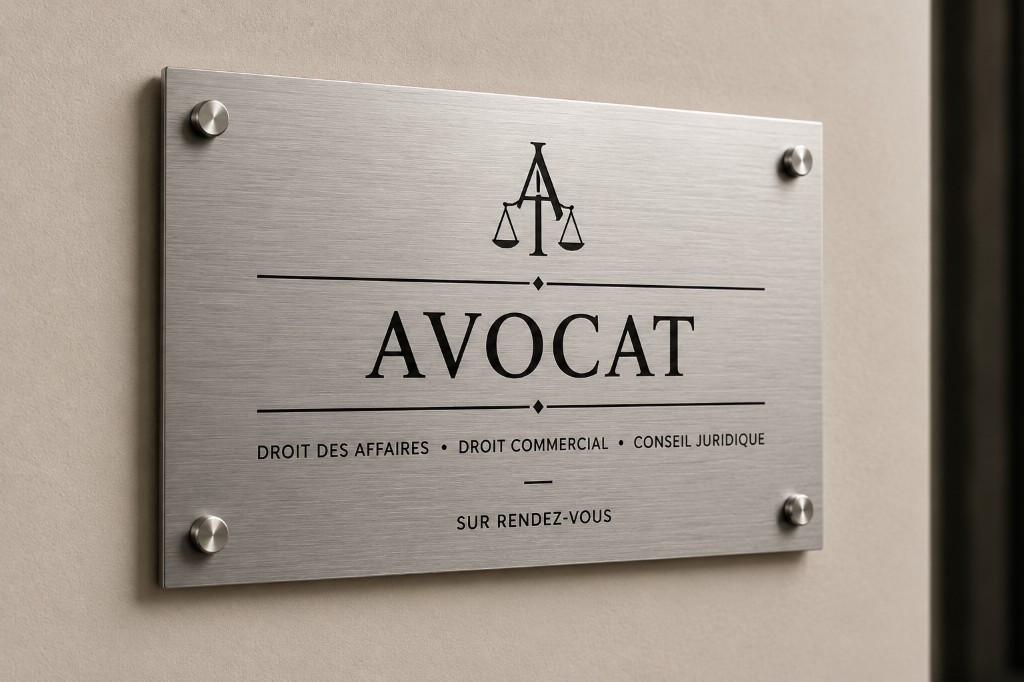 Plaque professionnelle Avocat en métal brossé pour cabinet juridique
